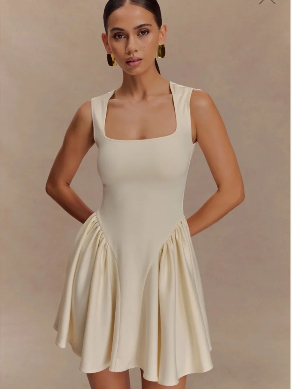 Meshki Sharon Sleeveless Square Neck Cream Dress - Picture 3 of 7